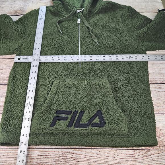 Women's FILA Green Sherpa 1/2 Zipper Pullover Hoodie Size Medium - Picture 2 of 4